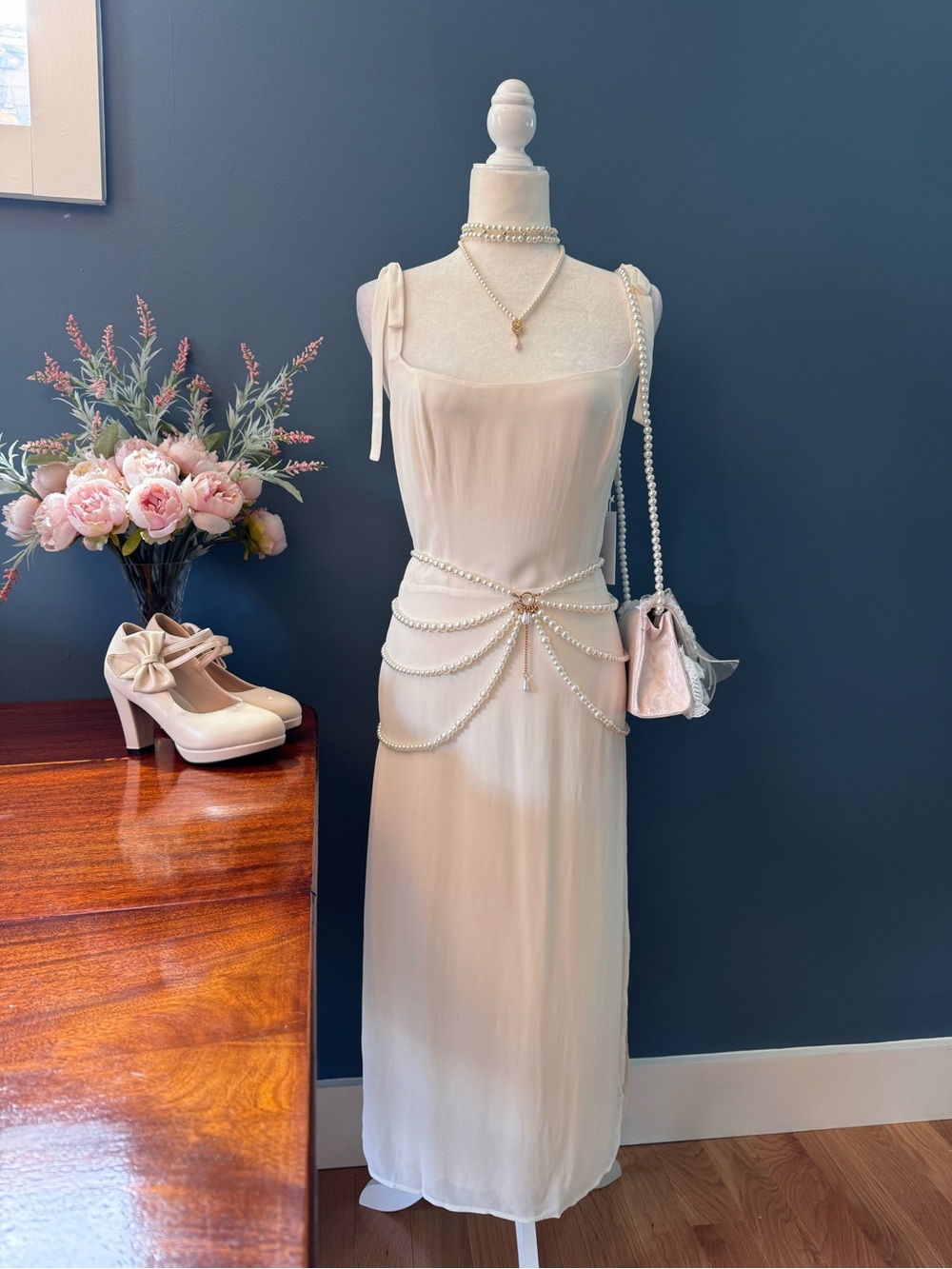 NWT Reformation Besse Ivory Tie Strap Midi Dress Size 8 Bridal Coquette